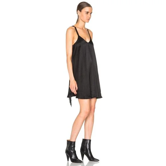 NWT Derek Lam 10 Crosby Downtown Crepe Mini Dress Size 4 Black Satin Fringe $595 - Picture 4 of 9